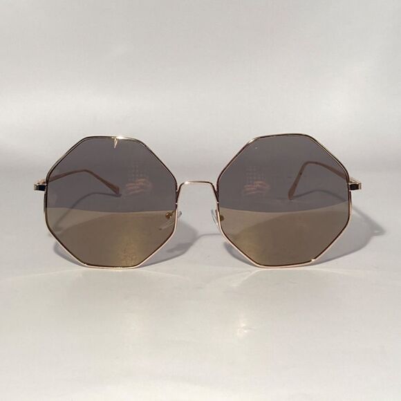 1074 Hexagon Oversized Sunglasses Silver Metal Frames Grey Lenses New - Picture 3 of 9